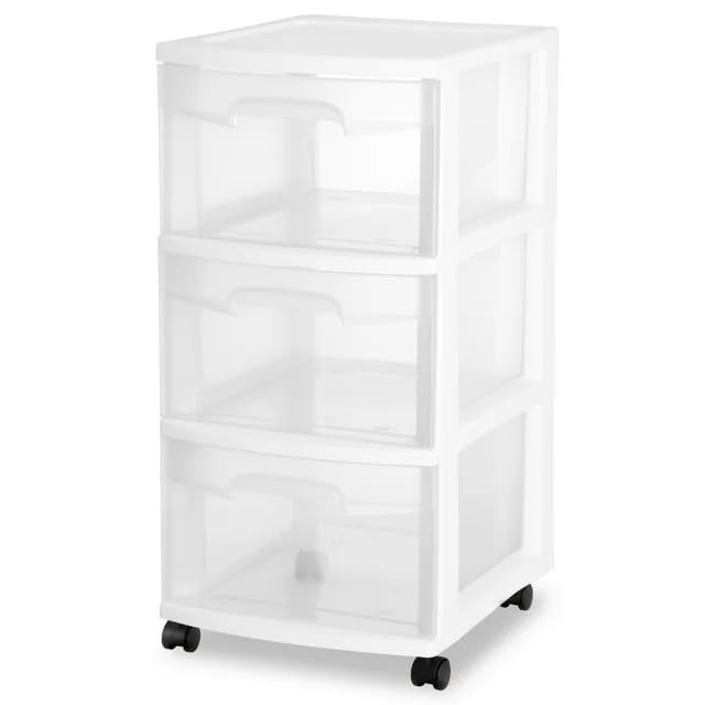 "3-Drawer Storage Cart on Wheels with Locking Casters - White Rolling Organizer for Home, Office, Closet | Mobile Drawer Storage Cart"