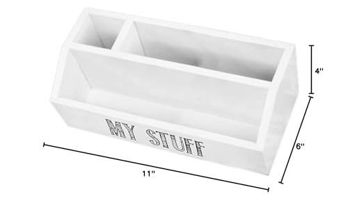 "My Stuff" Rustic Wooden Office Desk Organizer & Mail Rack with Distressed Wood Finish 11" X 6" X 4" (White)