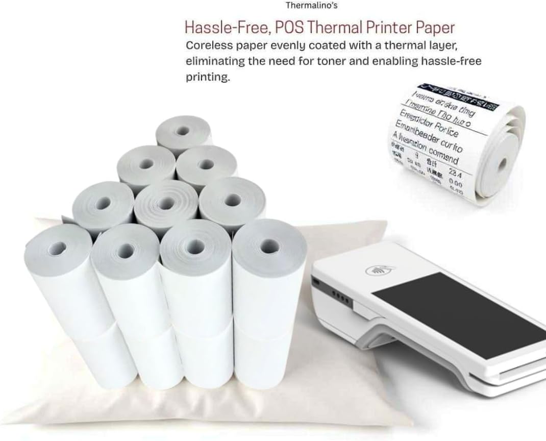 (100 Rolls) 2 1/4" x 72ft' CORELESS Thermal Paper Rolls, POS Receipt Printer Paper, Debit Card Machine Paper for POS Terminals Fits all Clover&Square Terminal, Handheld Receipt Printer & Cash Register