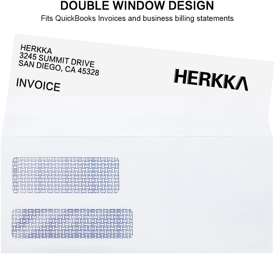 #9 Double Window Security Envelopes, HERKKA No.9 Double Window Business Envelopes Designed for Quickbooks Invoices and Business Statements - Number 9 Size 3 7/8 Inch X 8 7/8 Inch - 24 LB - 500 Pack