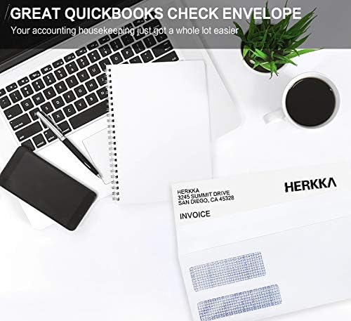 #9 Double Window Security Envelopes, HERKKA No.9 Double Window Business Envelopes Designed for Quickbooks Invoices and Business Statements - Number 9 Size 3 7/8 Inch X 8 7/8 Inch - 24 LB - 500 Pack
