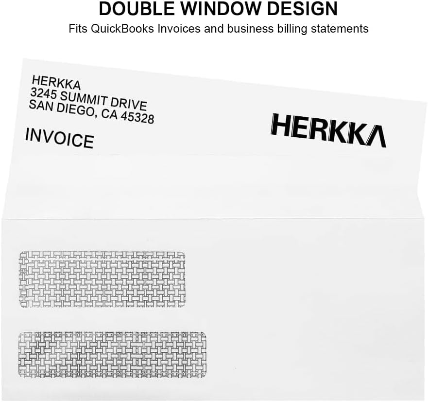 #9 Double Window Security Envelopes, HERKKA No.9 Double Window Business Envelopes Designed for Quickbooks Invoices and Business Statements - Number 9 Size 3 7/8 Inch X 8 7/8 Inch - 24 LB - 500 Pack