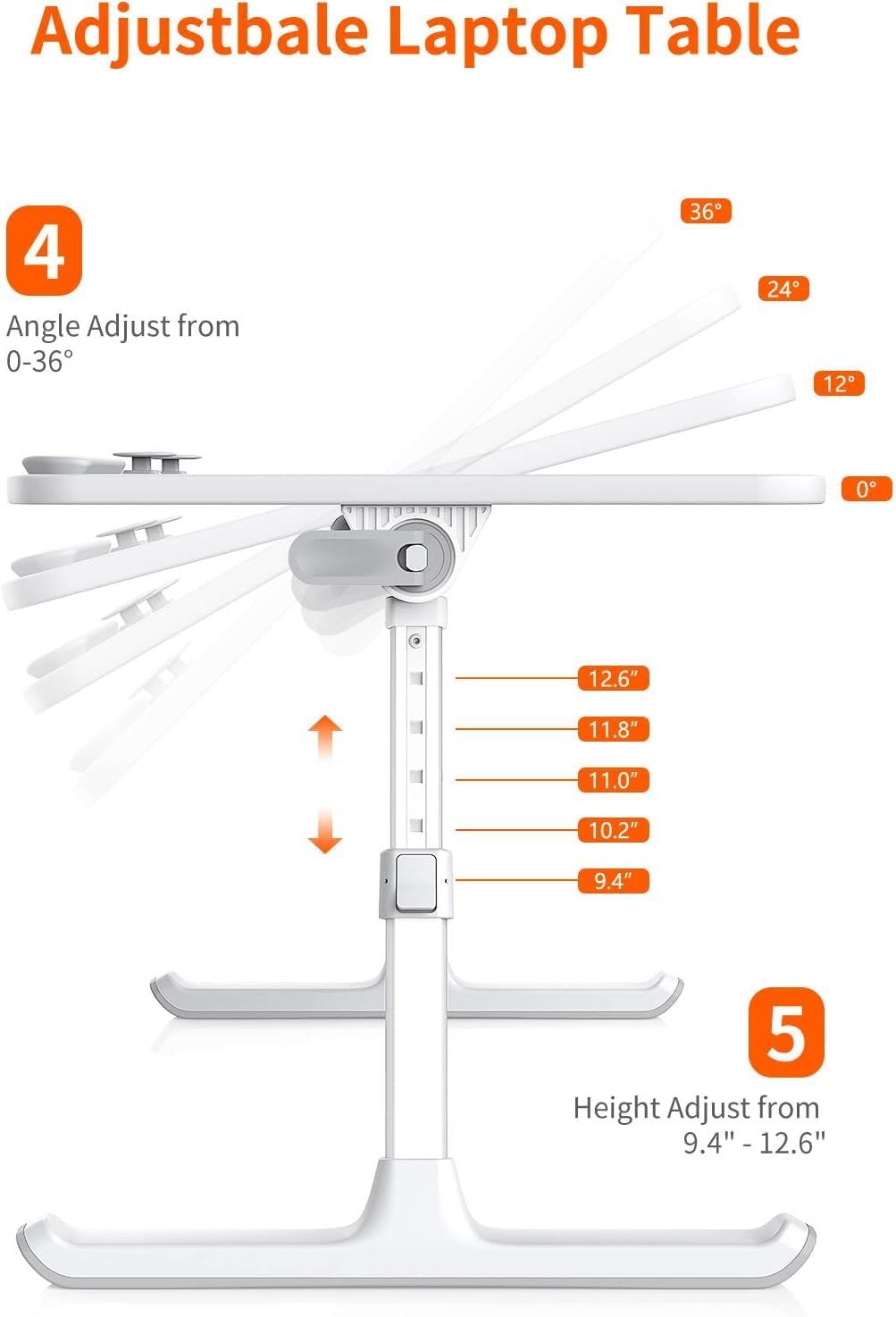 Adjustable Laptop Desk for Bed - Foldable Lap Tray for Eating & Writing, Black