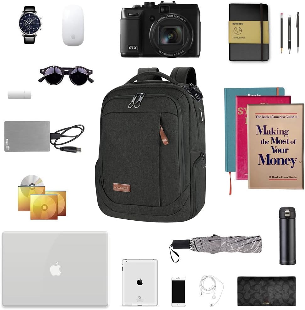 Large KROSER Laptop Backpack for 17.3" Laptops - USB Charging, Water-Repellent Travel Bag for Business & College - Charcoal Black