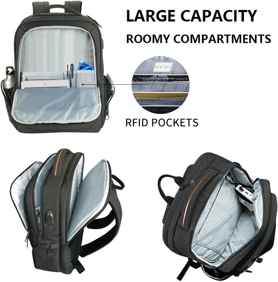 Large KROSER Laptop Backpack for 17.3" Laptops - USB Charging, Water-Repellent Travel Bag for Business & College - Charcoal Black