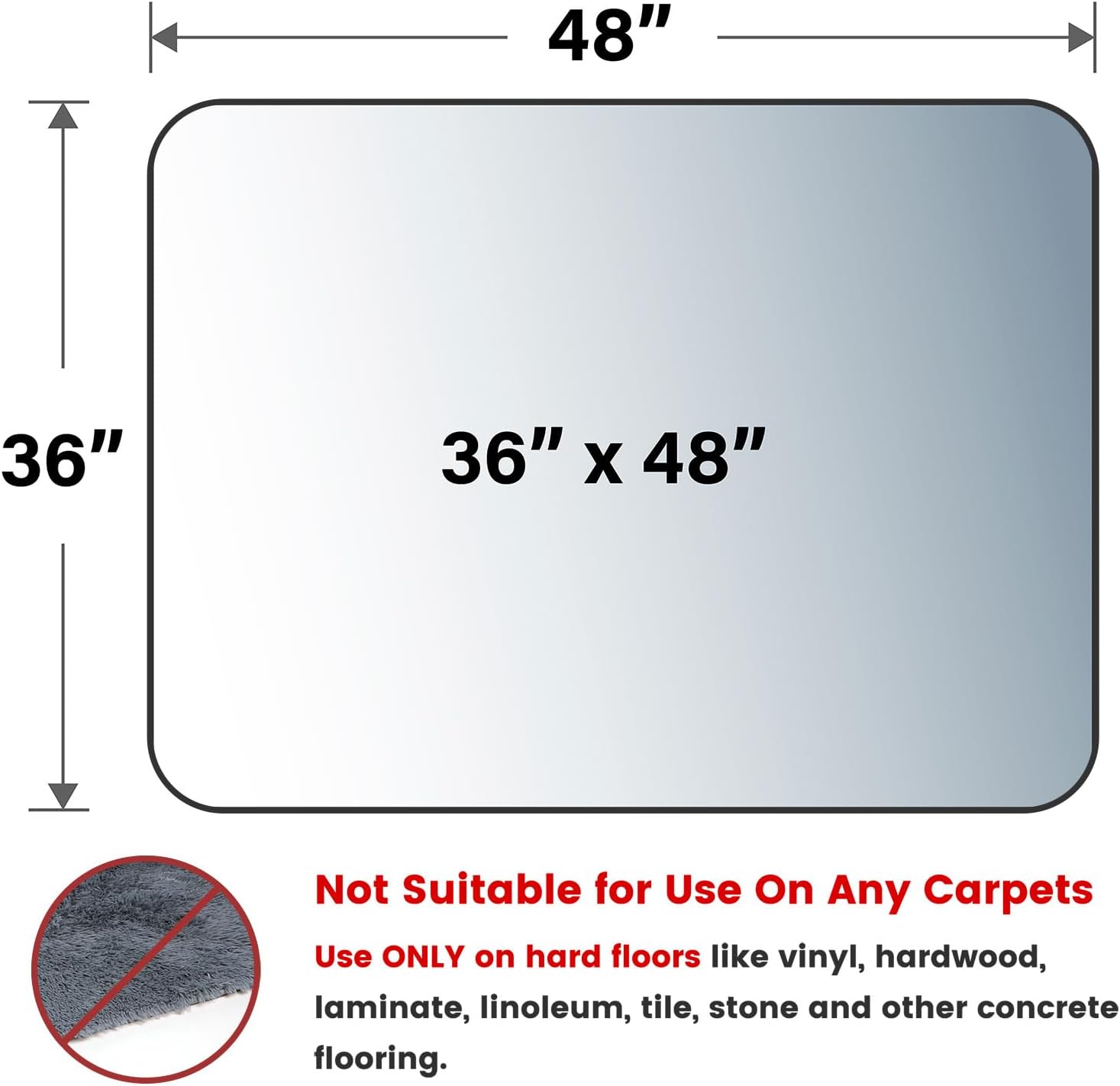 Yecaye Heavy Duty Office Chair Mat for Hardwood Floors - Clear PVC Floor Protector (36" x 48")