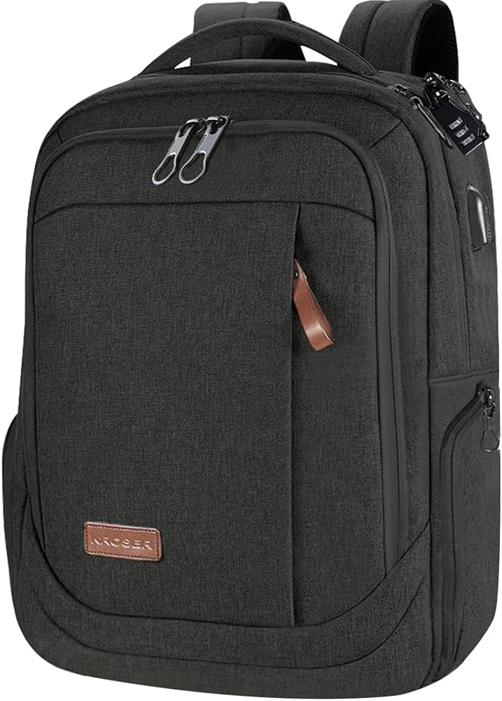 Large KROSER Laptop Backpack for 17.3" Laptops - USB Charging, Water-Repellent Travel Bag for Business & College - Charcoal Black