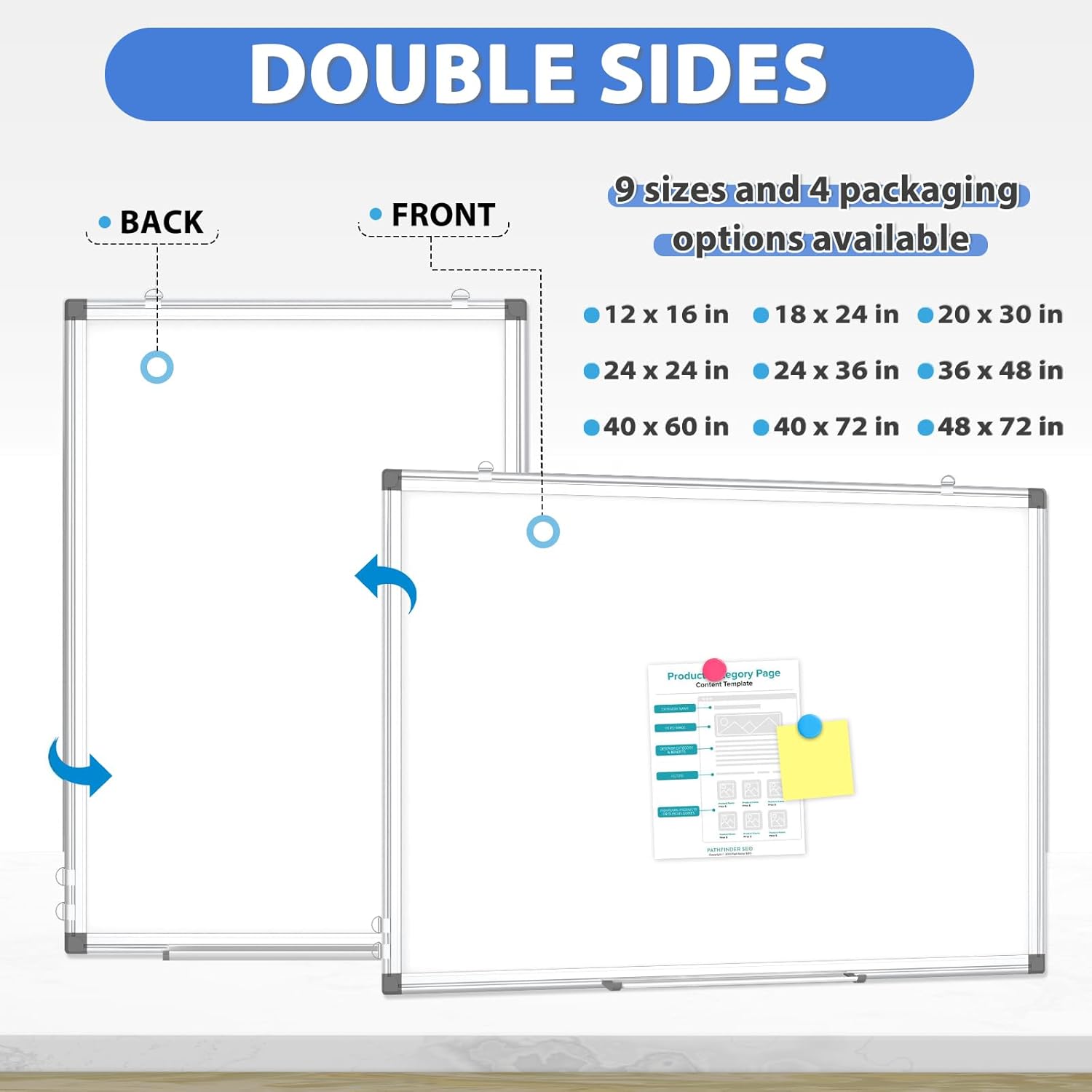 36x24" Double-Sided Magnetic Whiteboard - Dry Erase Wall Board with Aluminum Frame for Home, Office, School