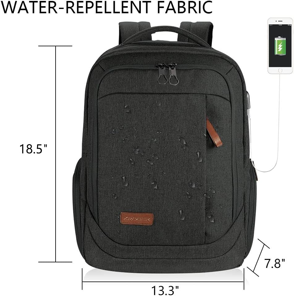 Large KROSER Laptop Backpack for 17.3" Laptops - USB Charging, Water-Repellent Travel Bag for Business & College - Charcoal Black