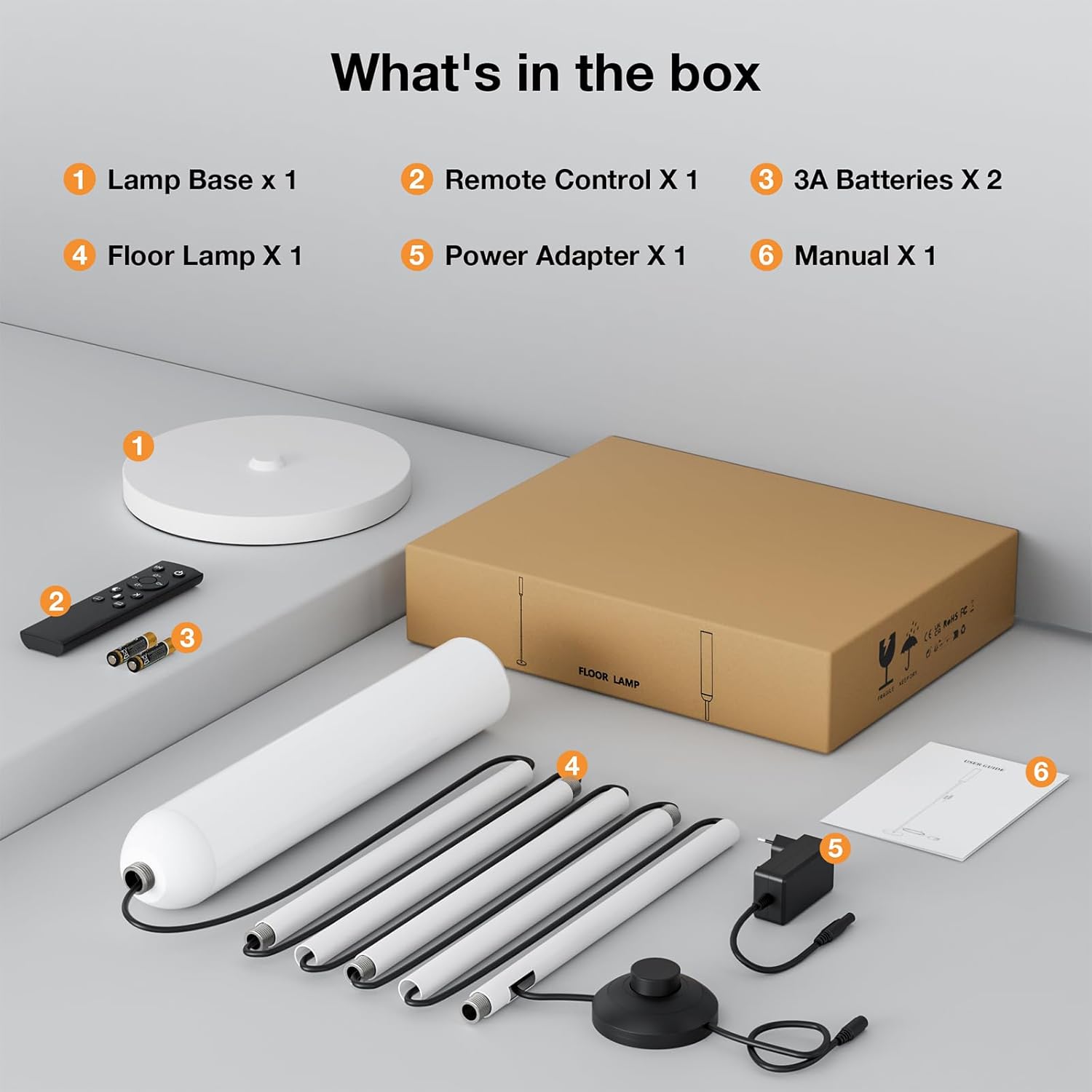 65" LED Floor Lamp with Remote & Foot Switch - Adjustable 3000K-6500K Colors, 5%-100% Brightness