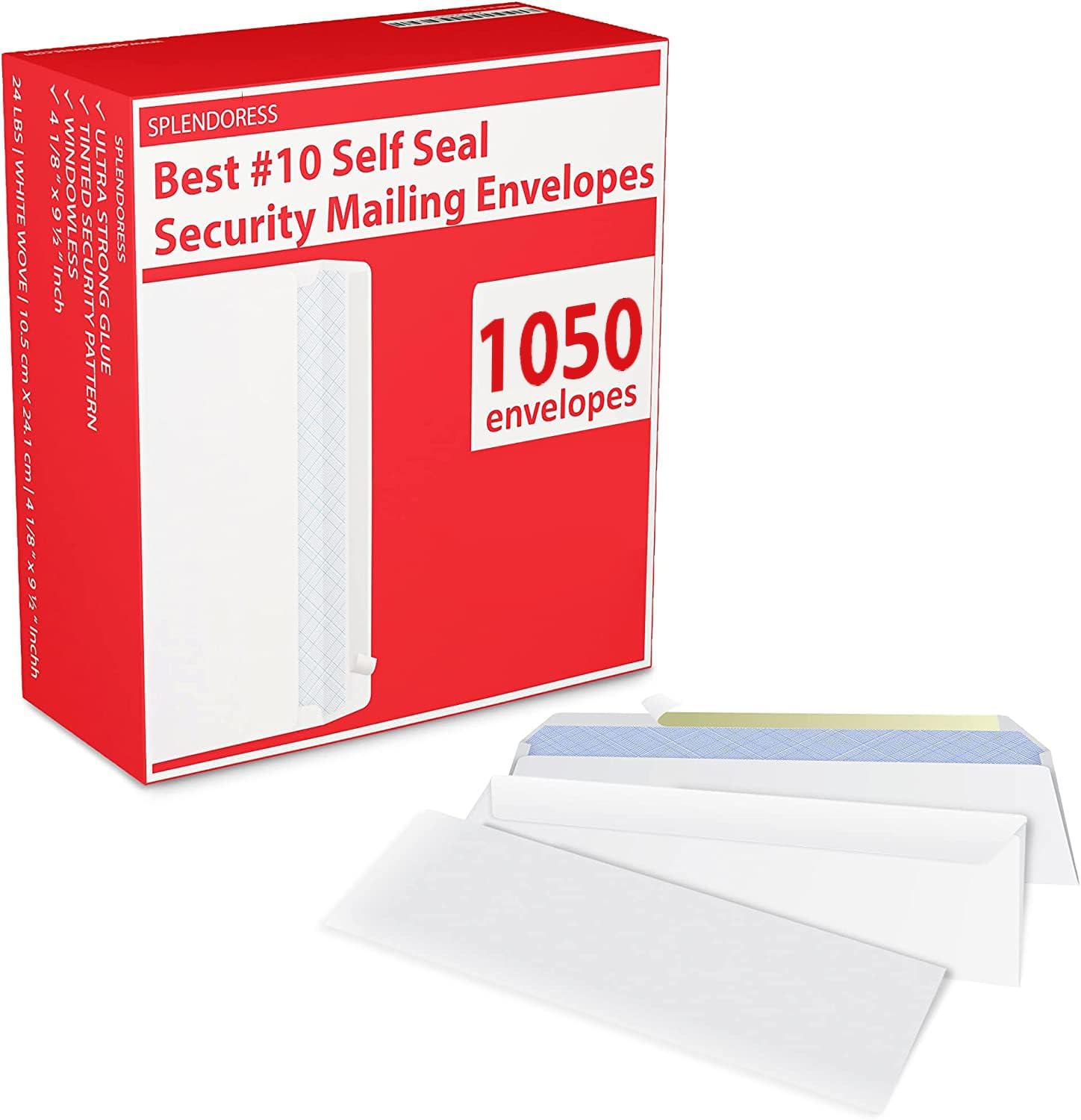 #10 Envelopes Letter Size Self Seal | 500 Business Mailing Security Peel and Sealing Envelope | 100% Tinted | no 10 White Windowless Legal Regular Plain Envelops Pack | 4-1/8 x 9-1/2 Inches | 24 LB
