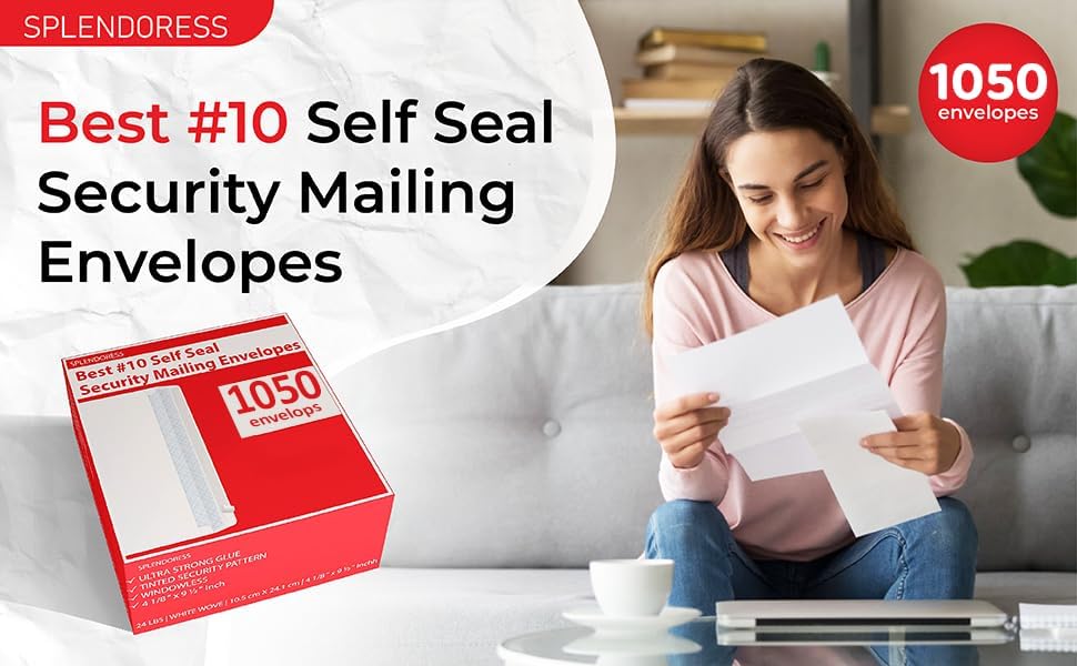 #10 Envelopes Letter Size Self Seal | 500 Business Mailing Security Peel and Sealing Envelope | 100% Tinted | no 10 White Windowless Legal Regular Plain Envelops Pack | 4-1/8 x 9-1/2 Inches | 24 LB