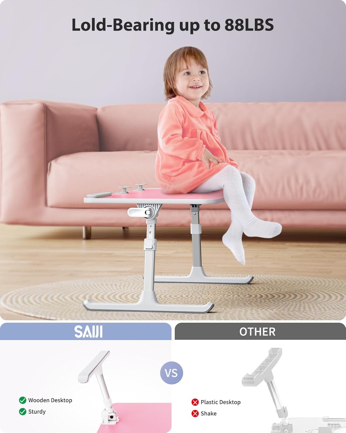 Adjustable Laptop Desk for Bed - Foldable Lap Tray for Eating & Writing, Black