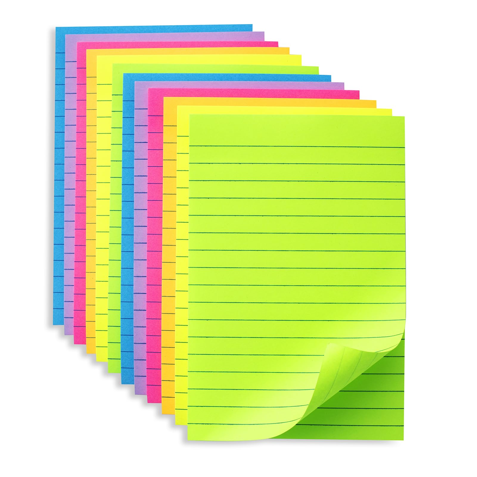 (12 Pack) Lined Sticky Notes 4x6 in Ruled Stickies Super Sticking Power Memo Pads Bright Colors