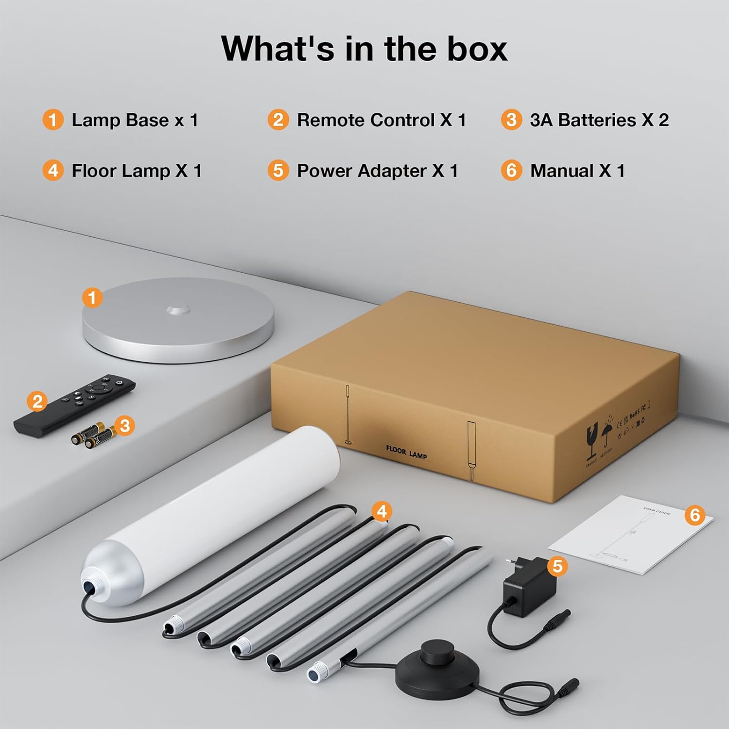 65" LED Floor Lamp with Remote & Foot Switch - Adjustable 3000K-6500K Colors, 5%-100% Brightness