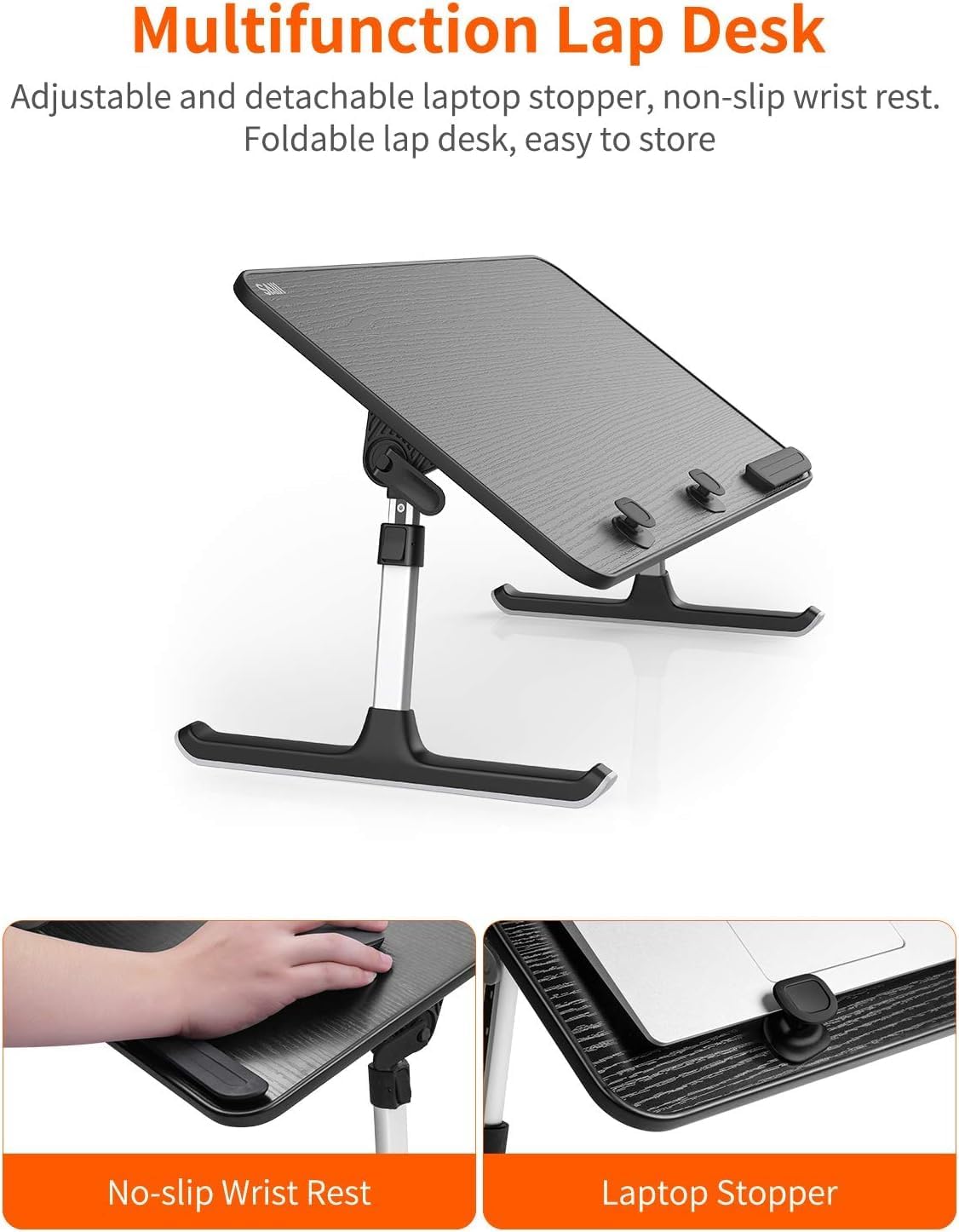 Adjustable Laptop Desk for Bed - Foldable Lap Tray for Eating & Writing, Black
