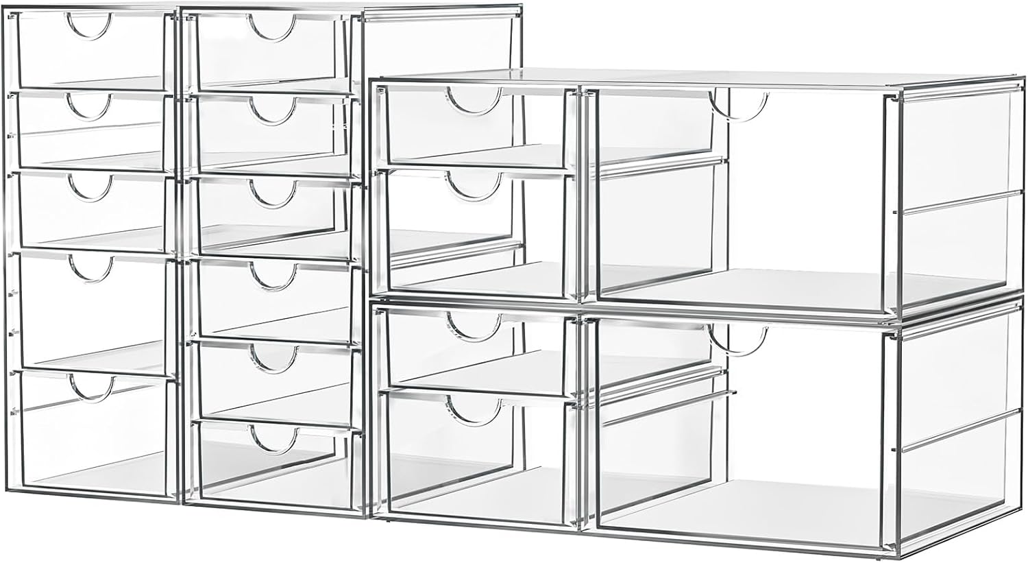 13-Drawer Acrylic Makeup Organizer Set - Versatile Bathroom & Desk Storage Solution