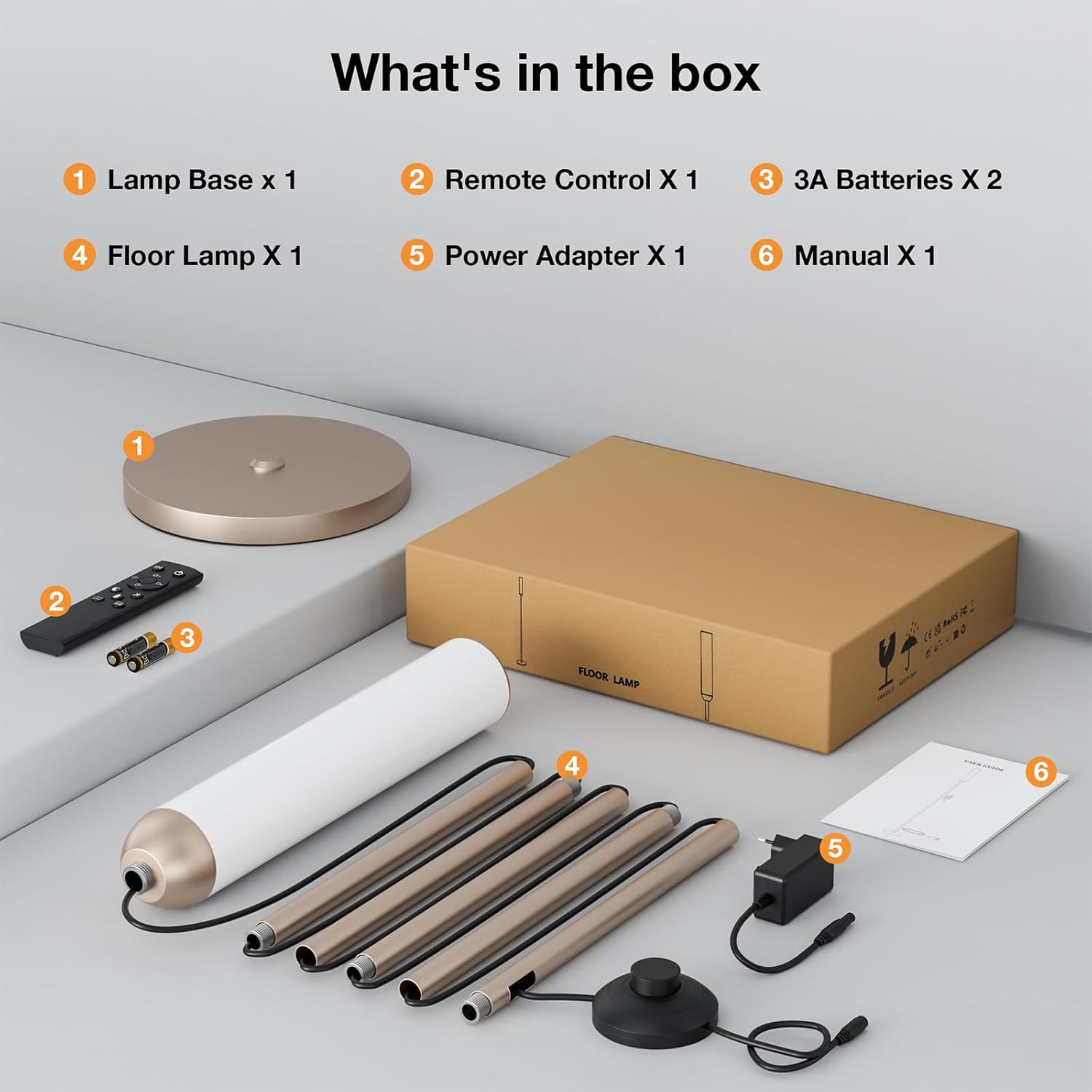 65" LED Floor Lamp with Remote & Foot Switch - Adjustable 3000K-6500K Colors, 5%-100% Brightness