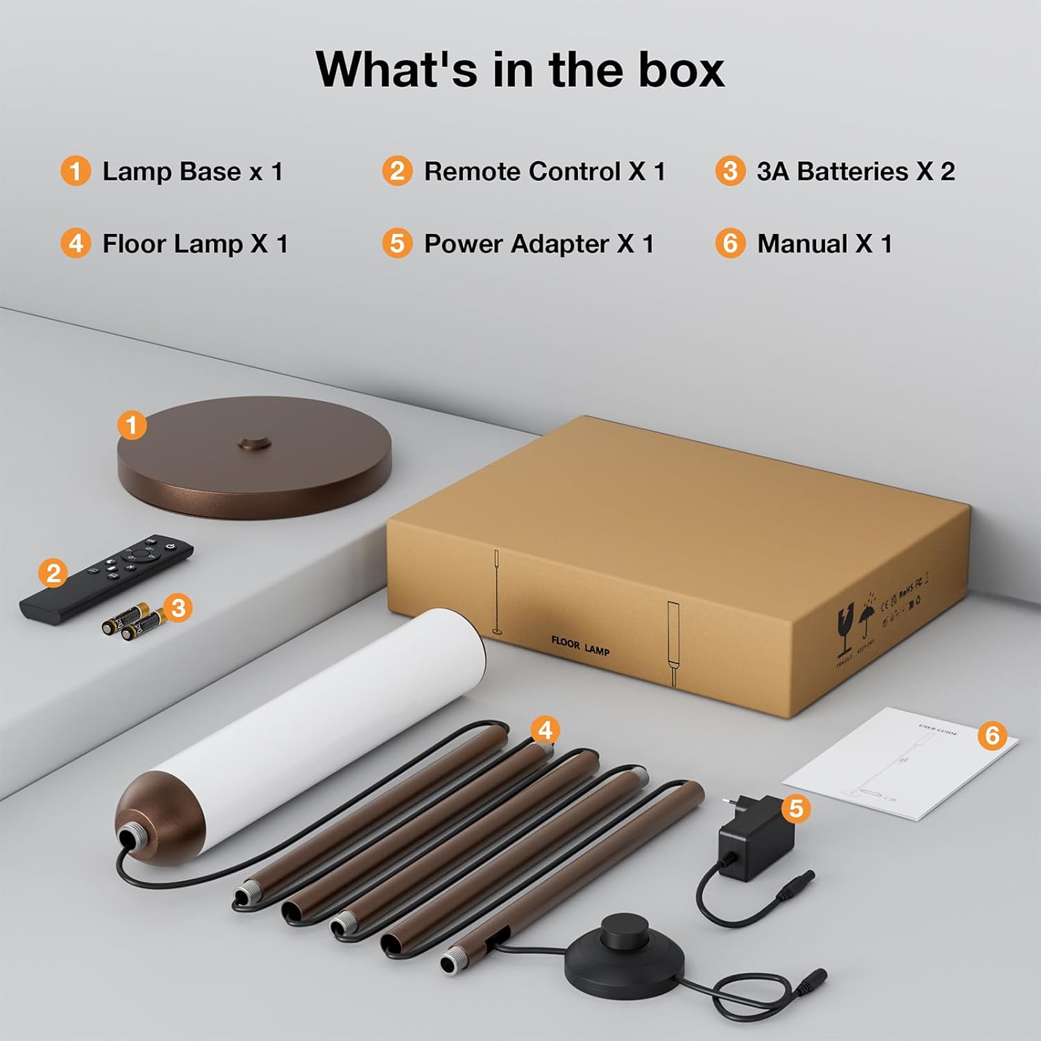 65" LED Floor Lamp with Remote & Foot Switch - Adjustable 3000K-6500K Colors, 5%-100% Brightness