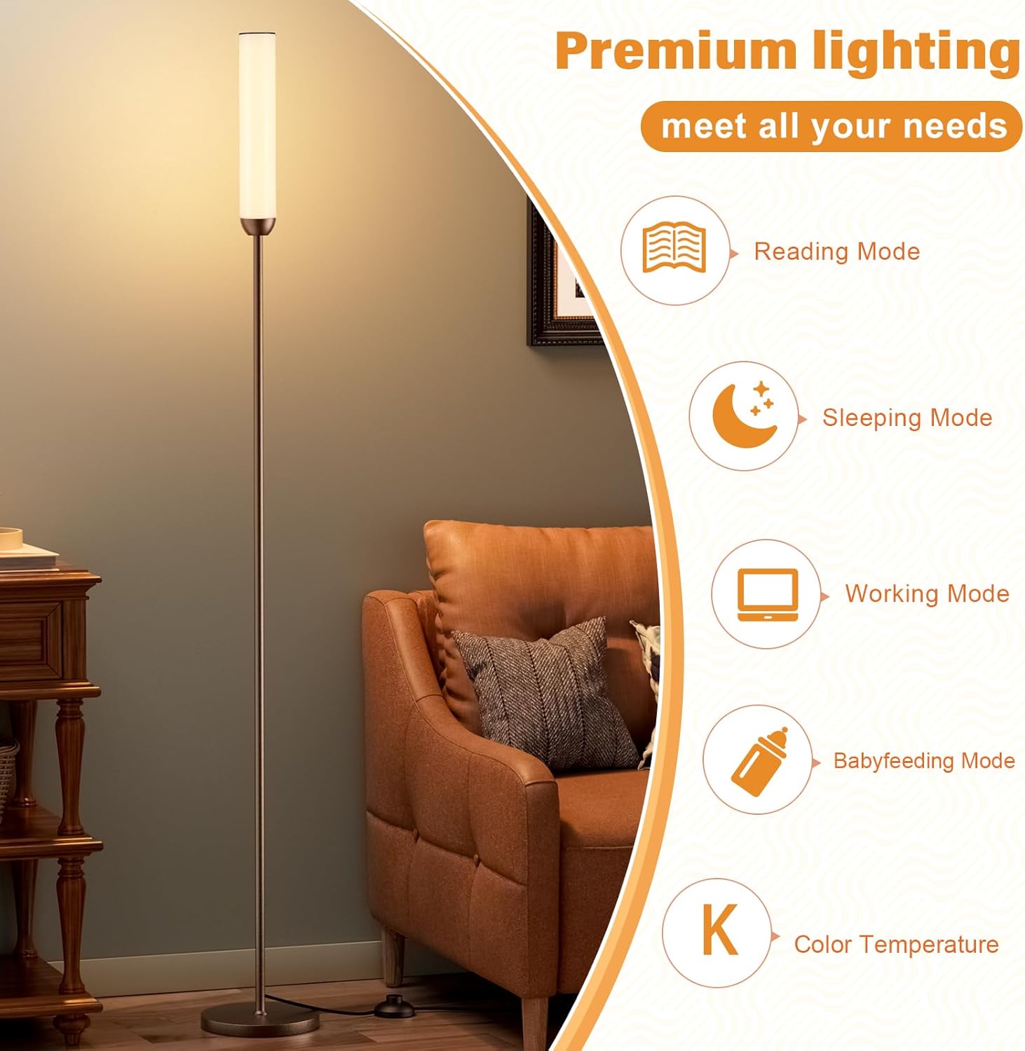 65" LED Floor Lamp with Remote & Foot Switch - Adjustable 3000K-6500K Colors, 5%-100% Brightness