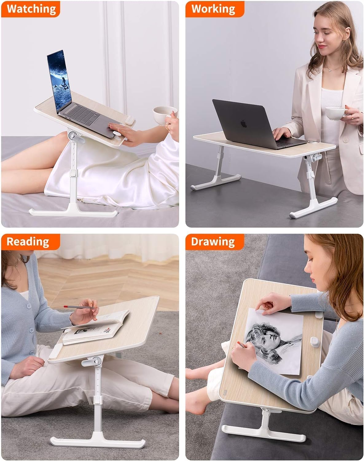 Adjustable Laptop Desk for Bed - Foldable Lap Tray for Eating & Writing, Black