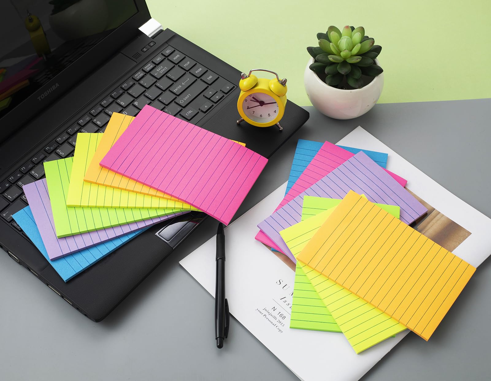 (12 Pack) Lined Sticky Notes 4x6 in Ruled Stickies Super Sticking Power Memo Pads Bright Colors