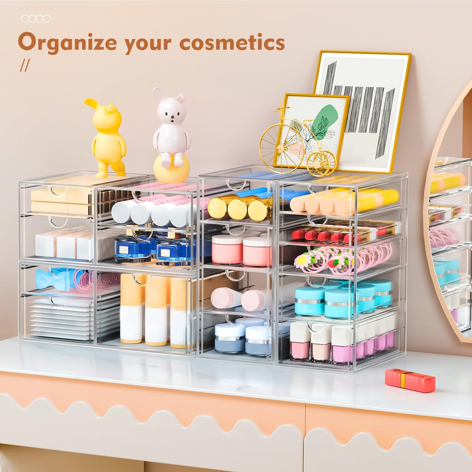 13-Drawer Acrylic Makeup Organizer Set - Versatile Bathroom & Desk Storage Solution