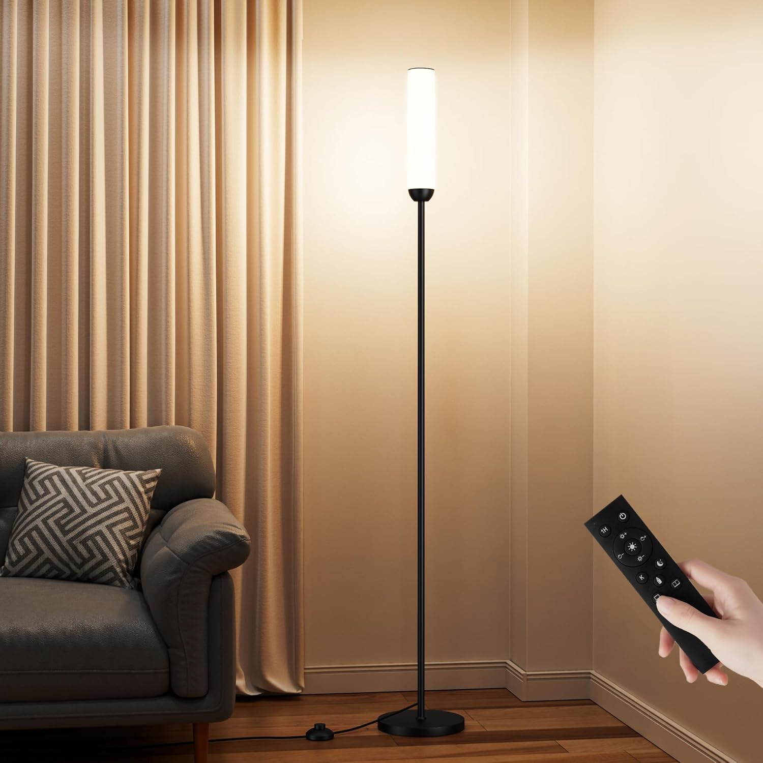 65" LED Floor Lamp with Remote & Foot Switch - Adjustable 3000K-6500K Colors, 5%-100% Brightness