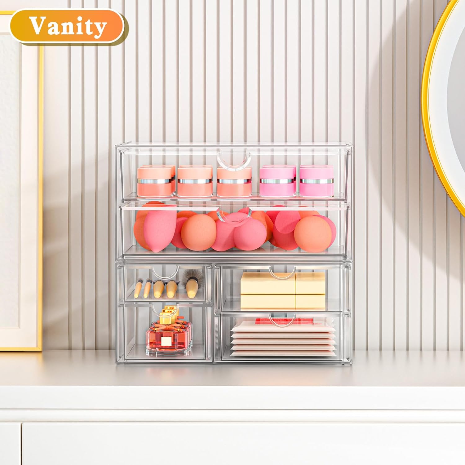 13-Drawer Acrylic Makeup Organizer Set - Versatile Bathroom & Desk Storage Solution