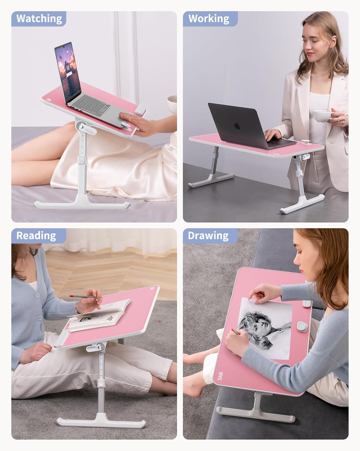 Adjustable Laptop Desk for Bed - Foldable Lap Tray for Eating & Writing, Black