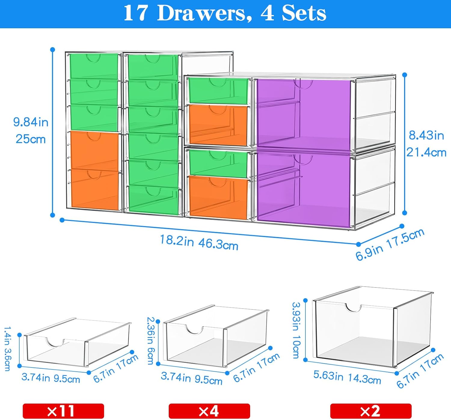 13-Drawer Acrylic Makeup Organizer Set - Versatile Bathroom & Desk Storage Solution