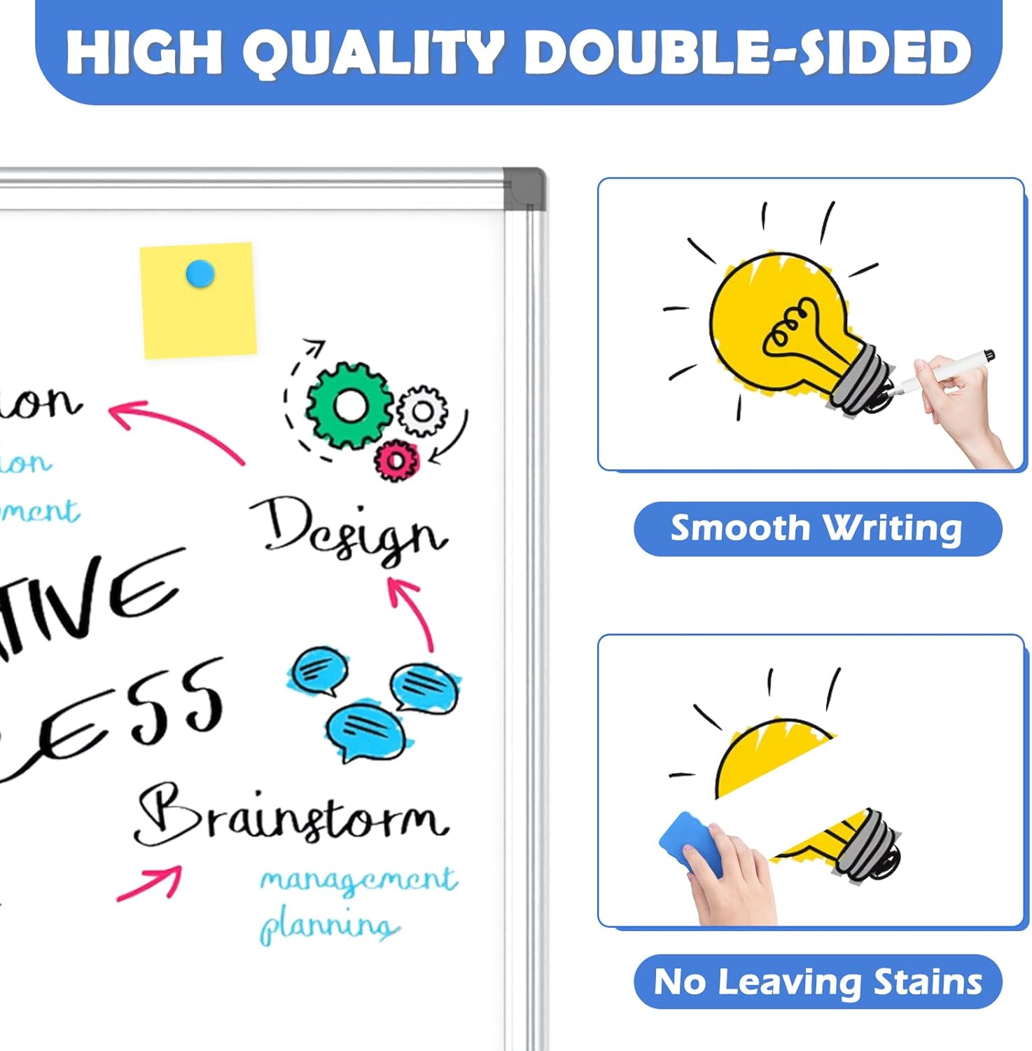 36x24" Double-Sided Magnetic Whiteboard - Dry Erase Wall Board with Aluminum Frame for Home, Office, School