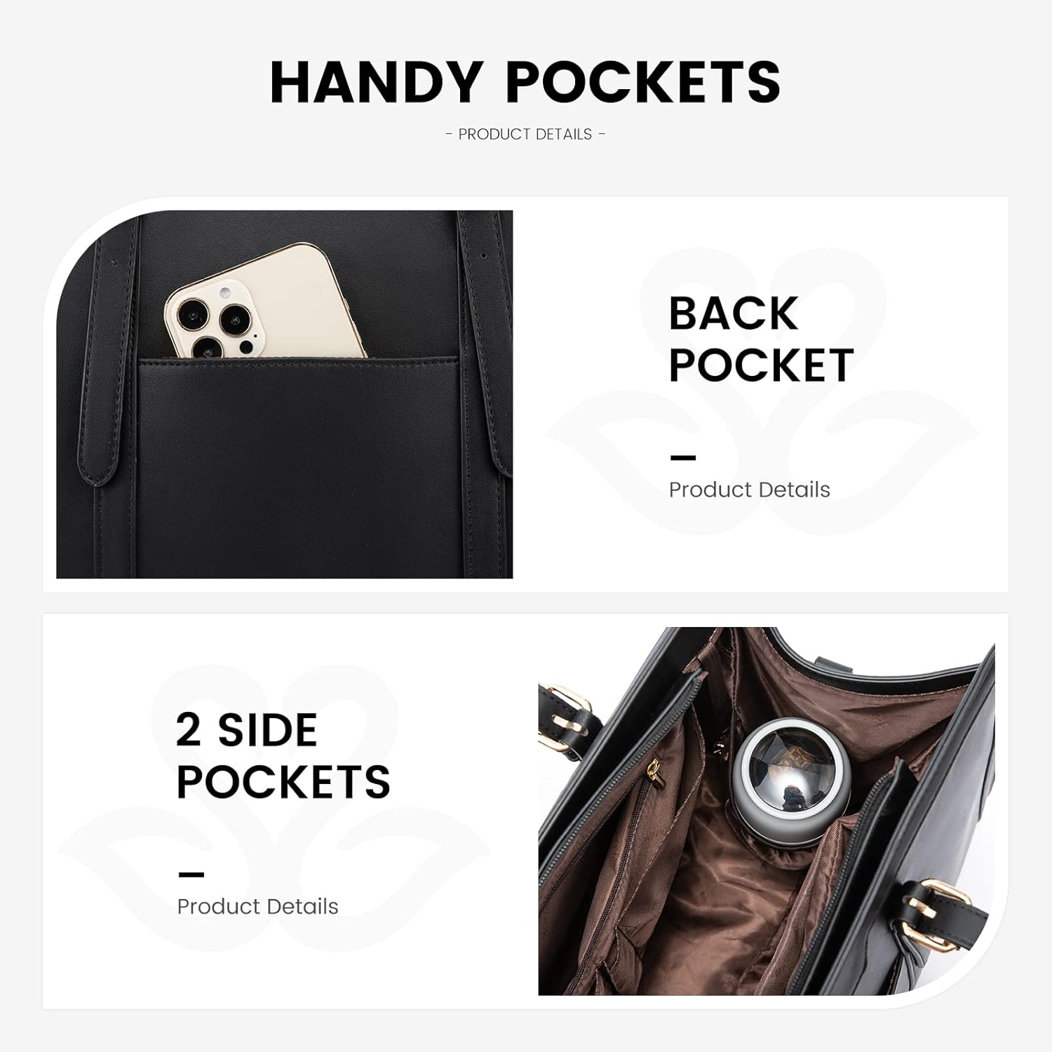 LOVEVOOK 15.6" Laptop Tote Bag for Women - Lightweight PU, Large Capacity with Clutch for Work & Travel (Black Leather)