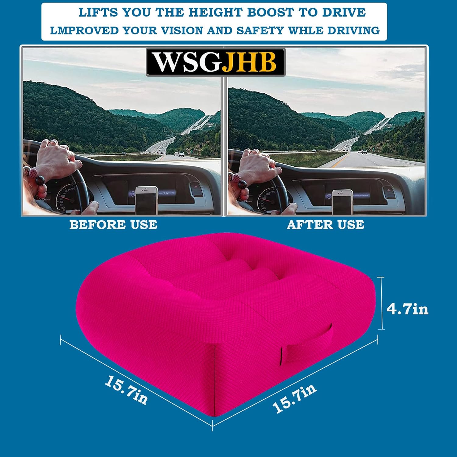 Portable Car Booster Seat Cushion - Breathable Mesh for Enhanced Comfort & Visibility - Ideal for Office & Home, Black