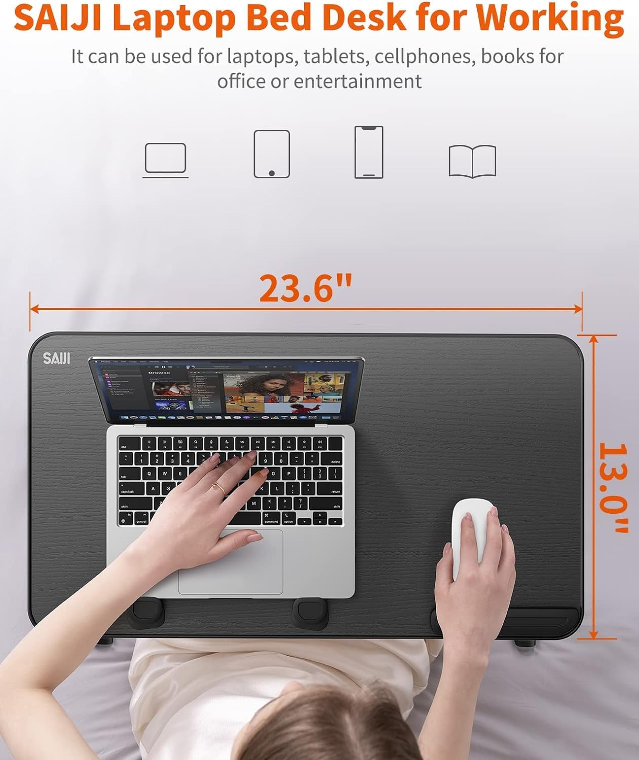 Adjustable Laptop Desk for Bed - Foldable Lap Tray for Eating & Writing, Black