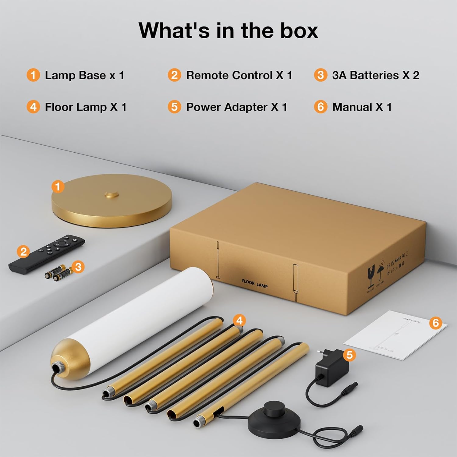 65" LED Floor Lamp with Remote & Foot Switch - Adjustable 3000K-6500K Colors, 5%-100% Brightness