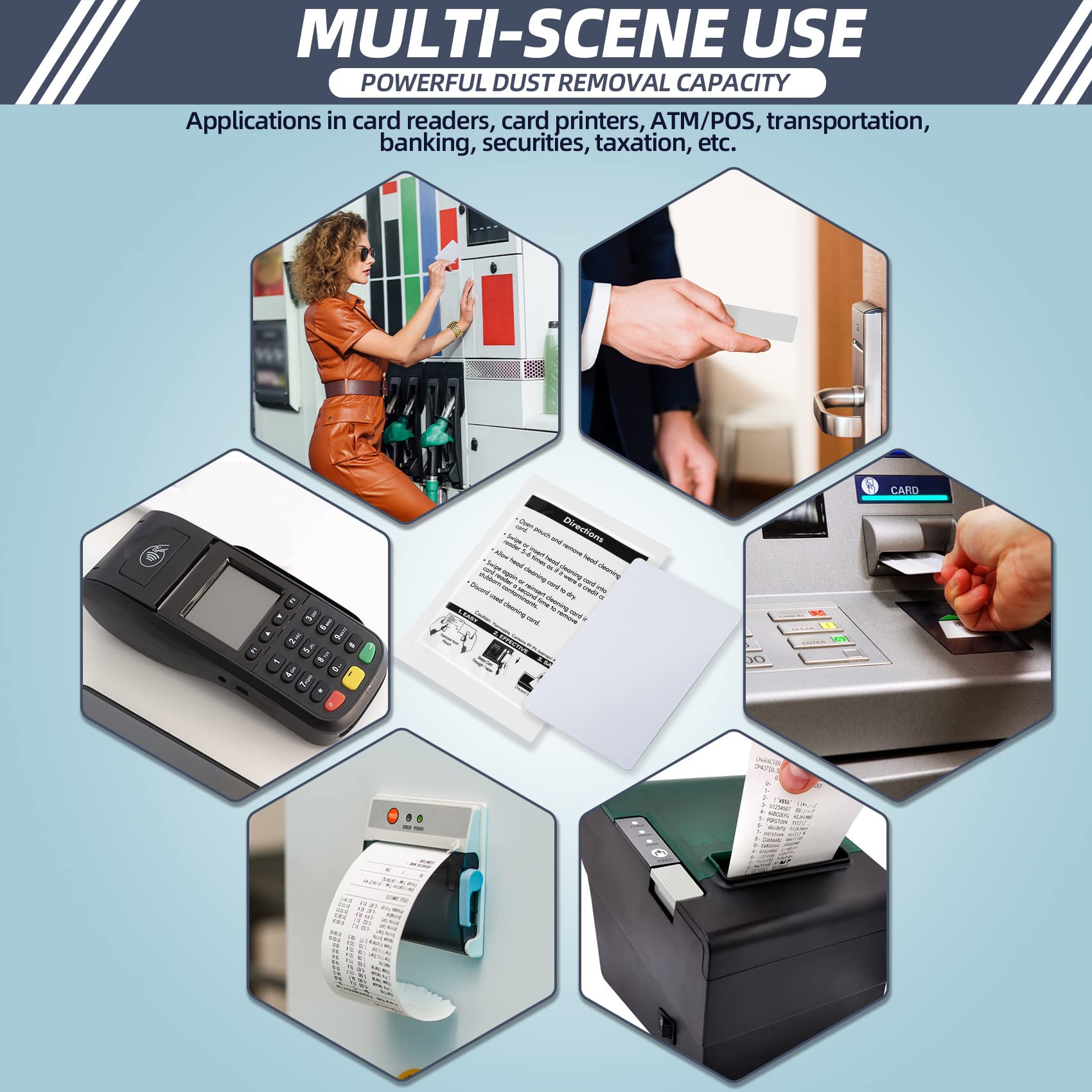 (100pcs) CR80 Cleaning Cards, Dual Side Card Reader Cleaner, POS Swipe Terminal Cleaning Cards CK-CR80 Card chip Cleaner