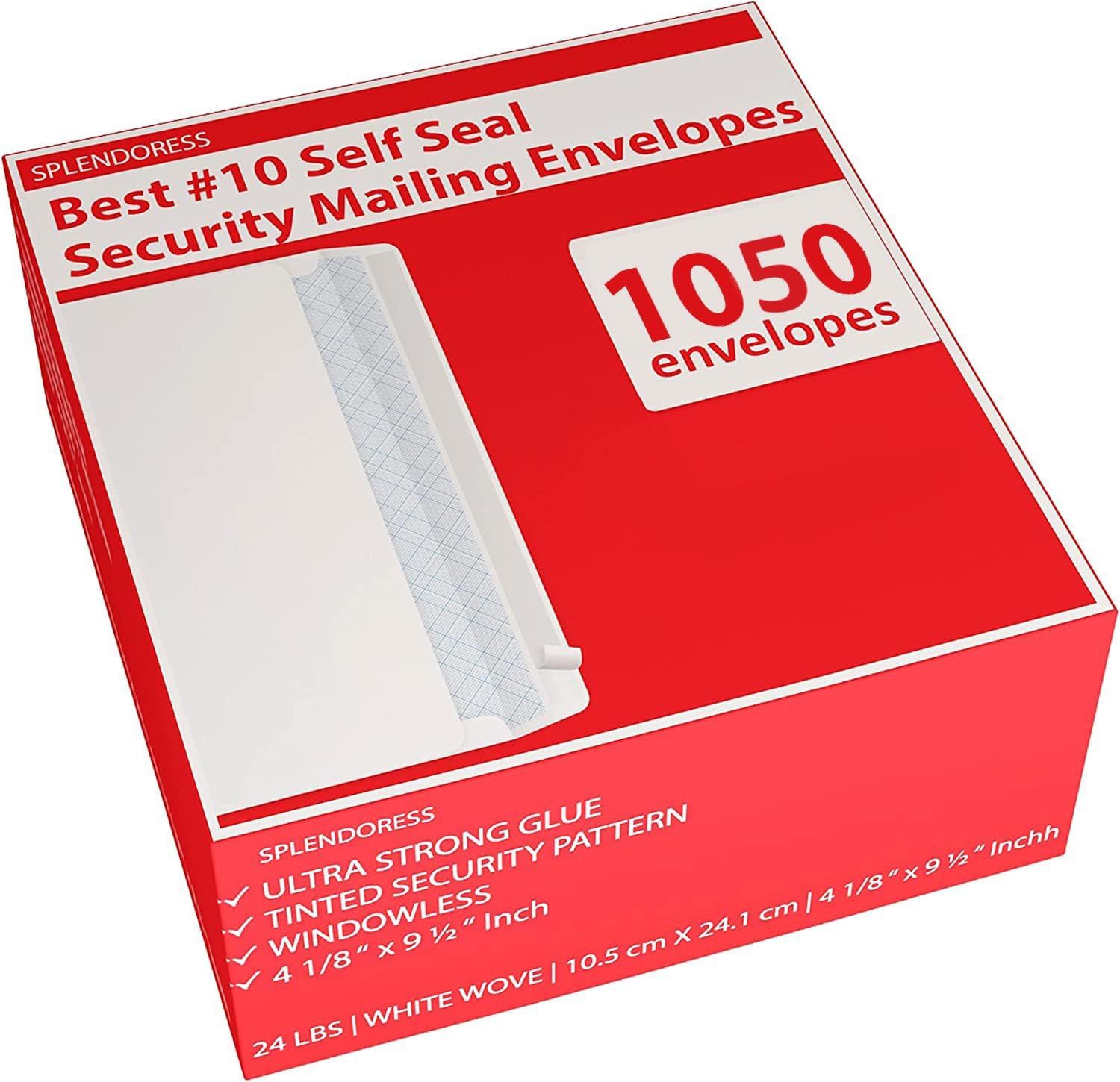 #10 Envelopes Letter Size Self Seal | 500 Business Mailing Security Peel and Sealing Envelope | 100% Tinted | no 10 White Windowless Legal Regular Plain Envelops Pack | 4-1/8 x 9-1/2 Inches | 24 LB