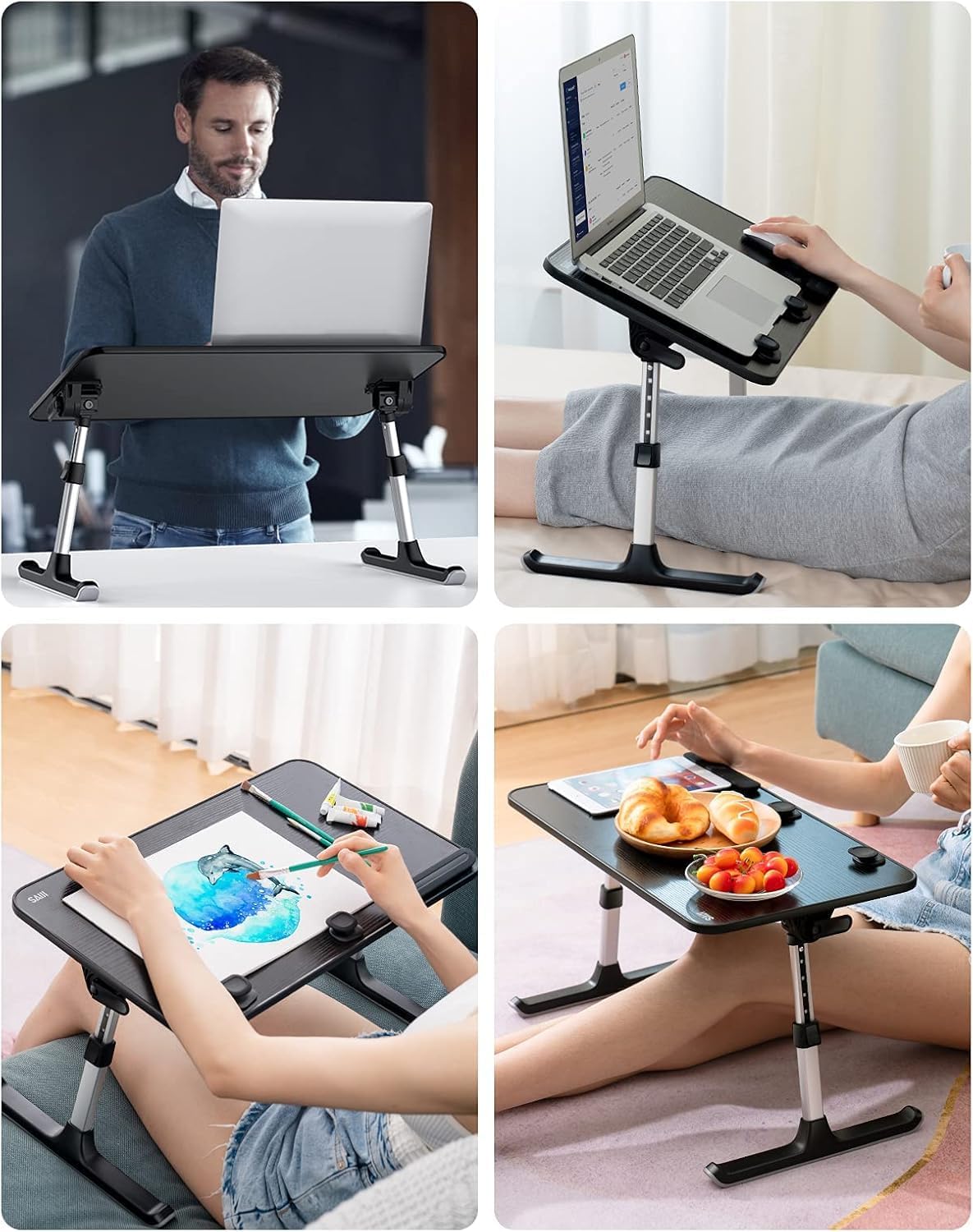 Adjustable Laptop Desk for Bed - Foldable Lap Tray for Eating & Writing, Black