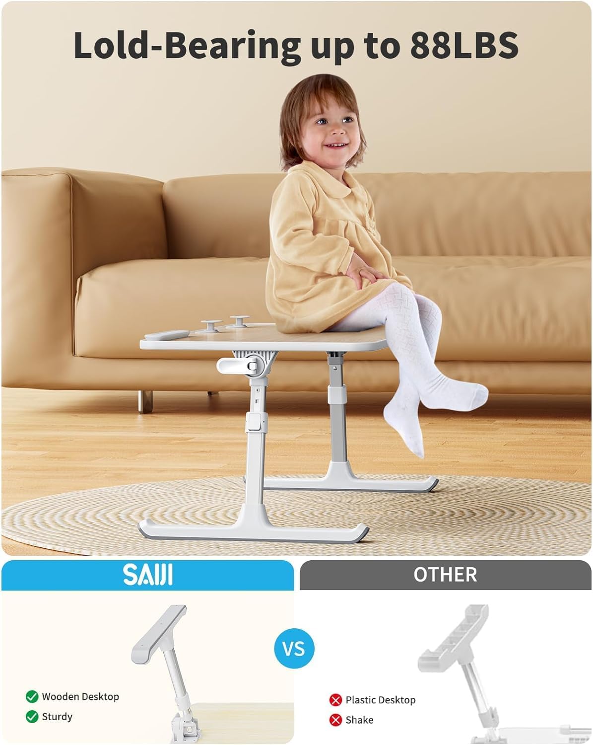 Adjustable Laptop Desk for Bed - Foldable Lap Tray for Eating & Writing, Black