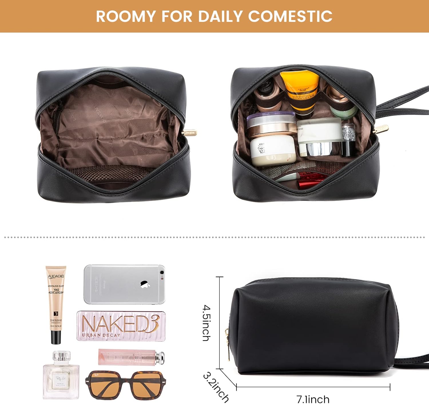 LOVEVOOK 15.6" Laptop Tote Bag for Women - Lightweight PU, Large Capacity with Clutch for Work & Travel (Black Leather)