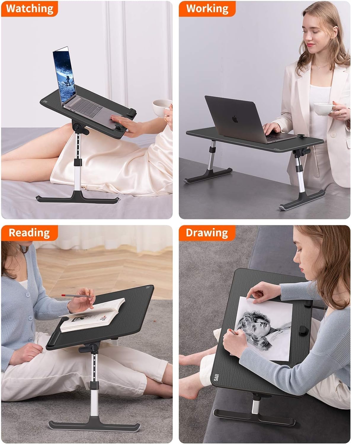 Adjustable Laptop Desk for Bed - Foldable Lap Tray for Eating & Writing, Black