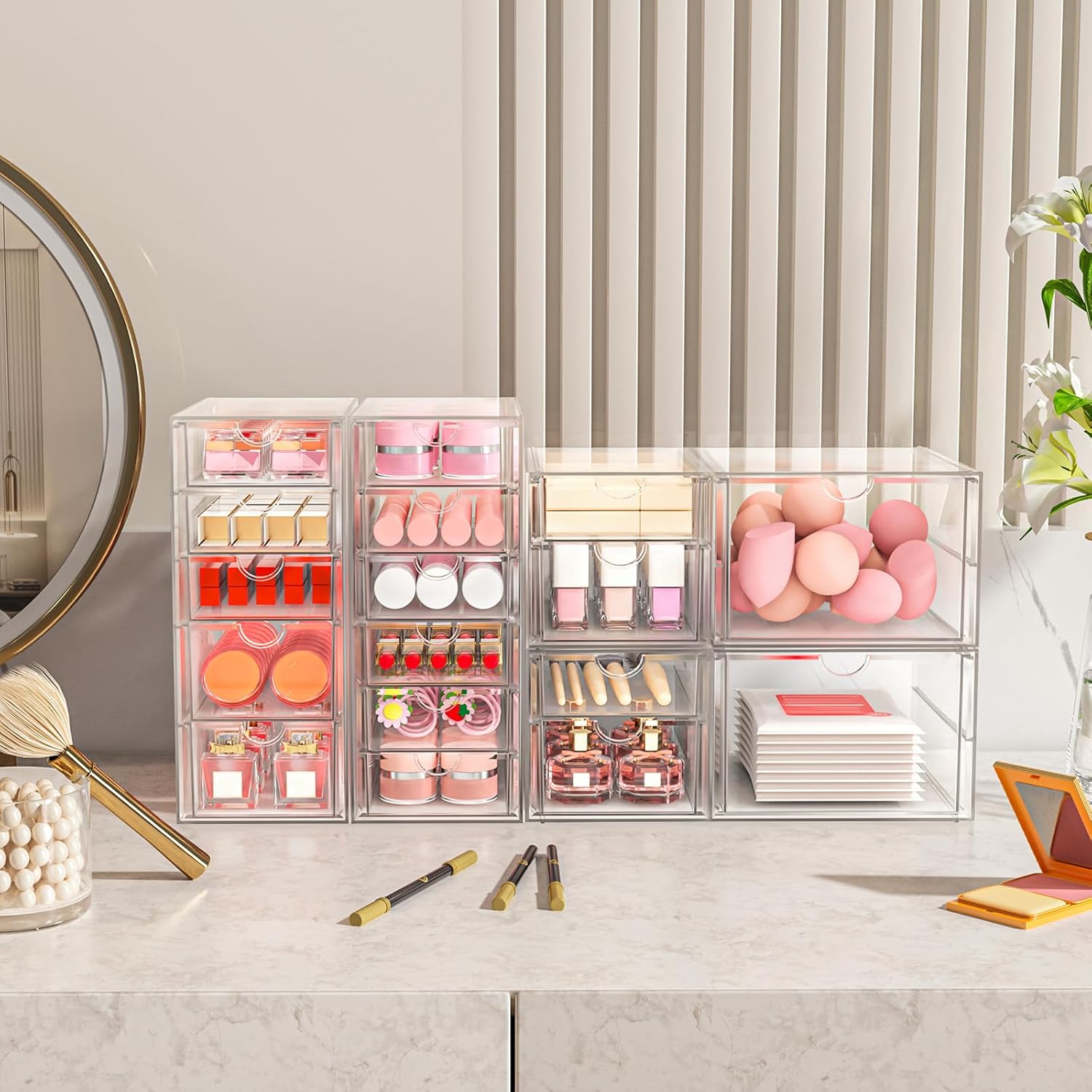 13-Drawer Acrylic Makeup Organizer Set - Versatile Bathroom & Desk Storage Solution