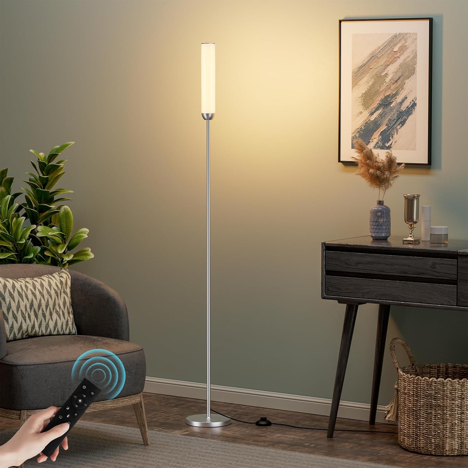 65" LED Floor Lamp with Remote & Foot Switch - Adjustable 3000K-6500K Colors, 5%-100% Brightness