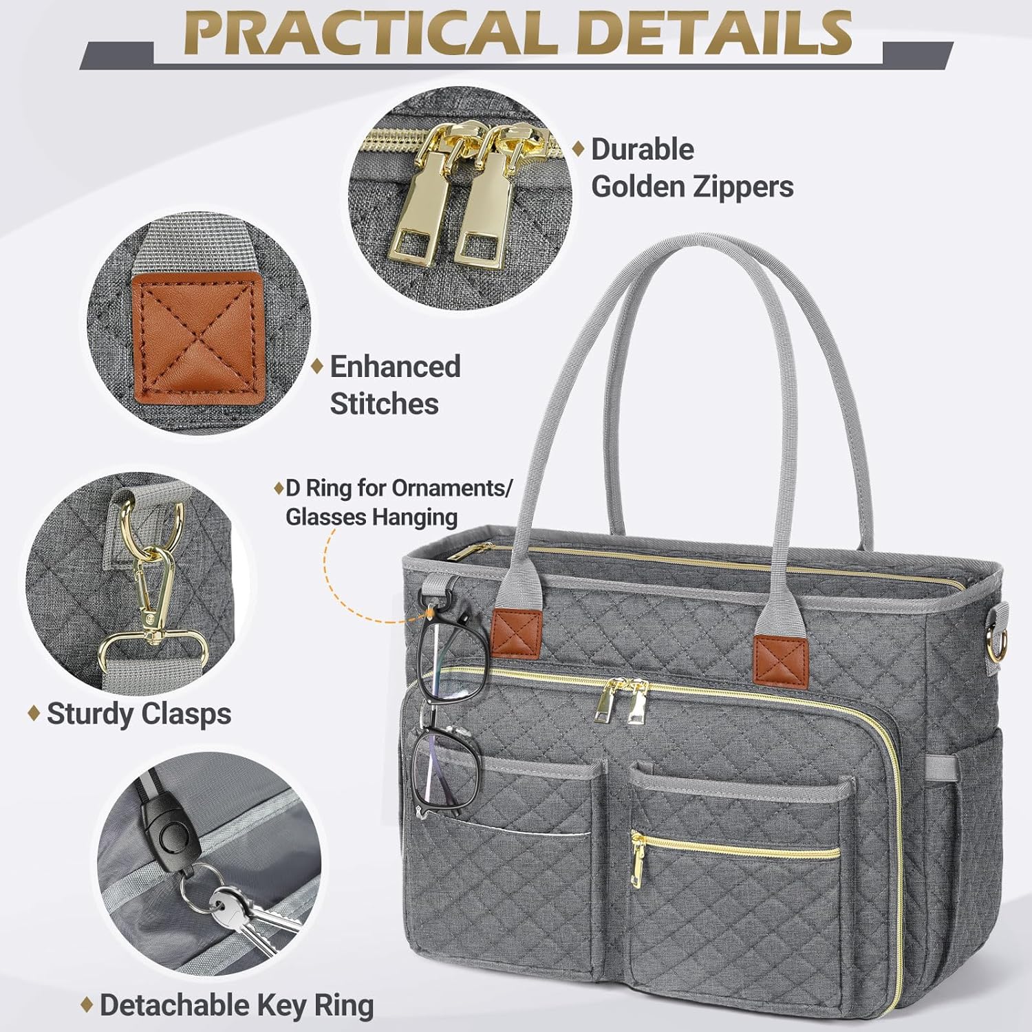 Teacher Tote Bag for 15.6" Laptop - Insulated Work Bag for Women, Black