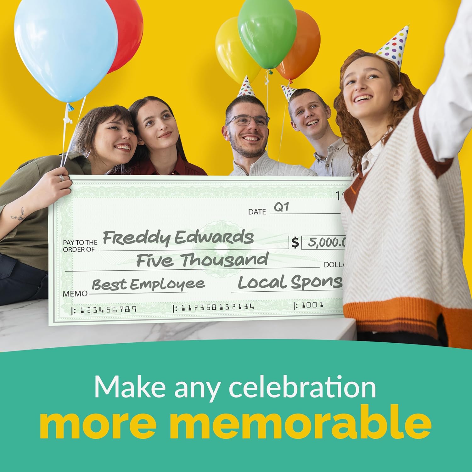 (2 Pack) Big Checks For Presentations | 36 x 16" Dry Erase Giant Check - Oversized Fake Checks For Presentation, Big Check Fundraiser Items, Large Check, Big Blank Check Plaque, Reusable Fake Check