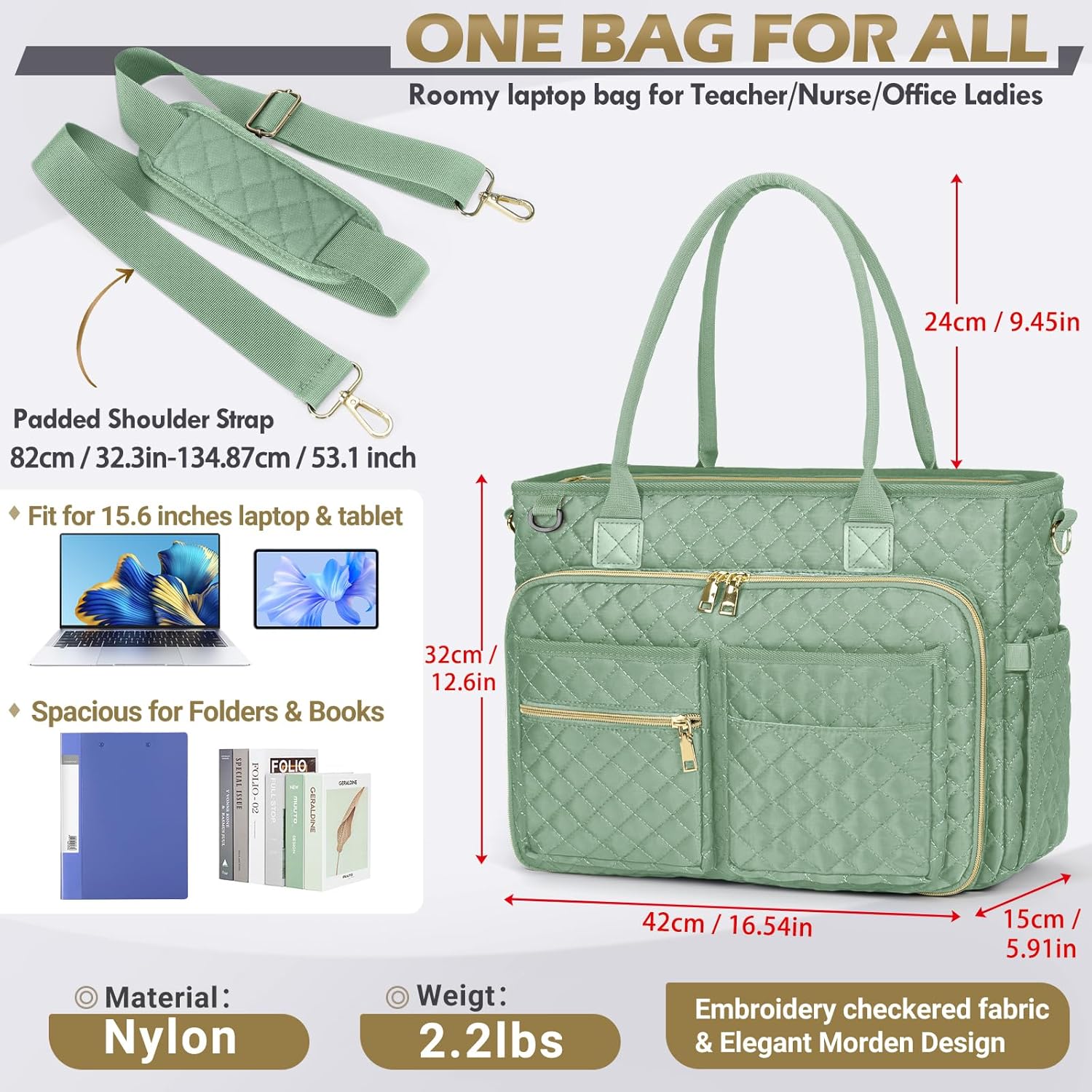 Teacher Tote Bag for 15.6" Laptop - Insulated Work Bag for Women, Black