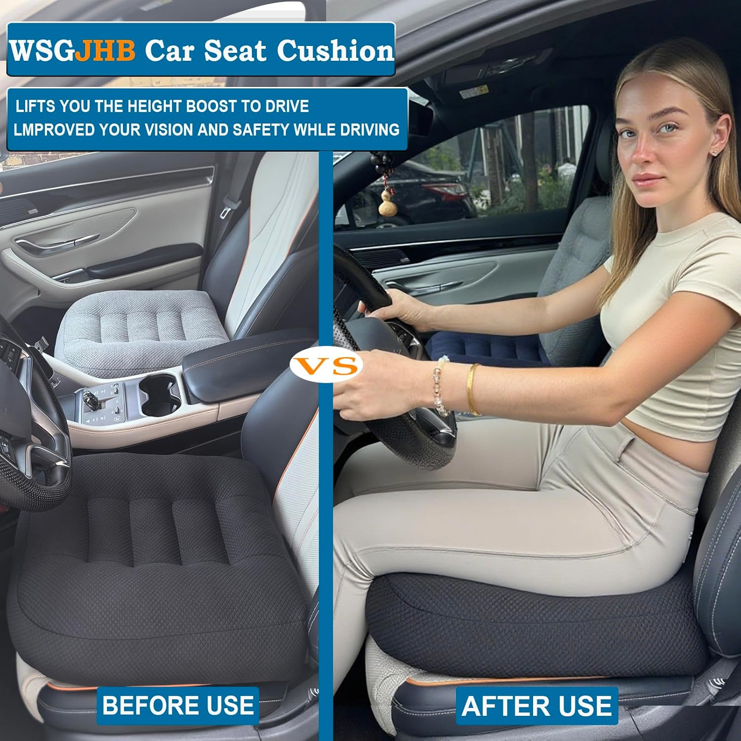 Portable Car Booster Seat Cushion - Breathable Mesh for Enhanced Comfort & Visibility - Ideal for Office & Home, Black