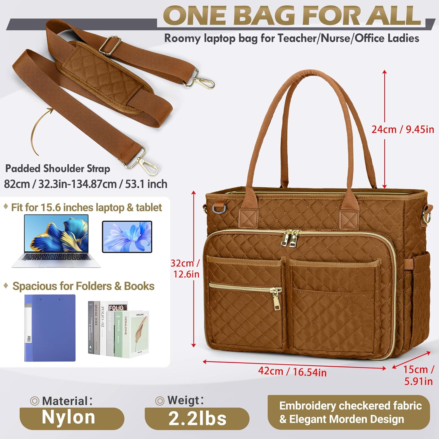 Teacher Tote Bag for 15.6" Laptop - Insulated Work Bag for Women, Black