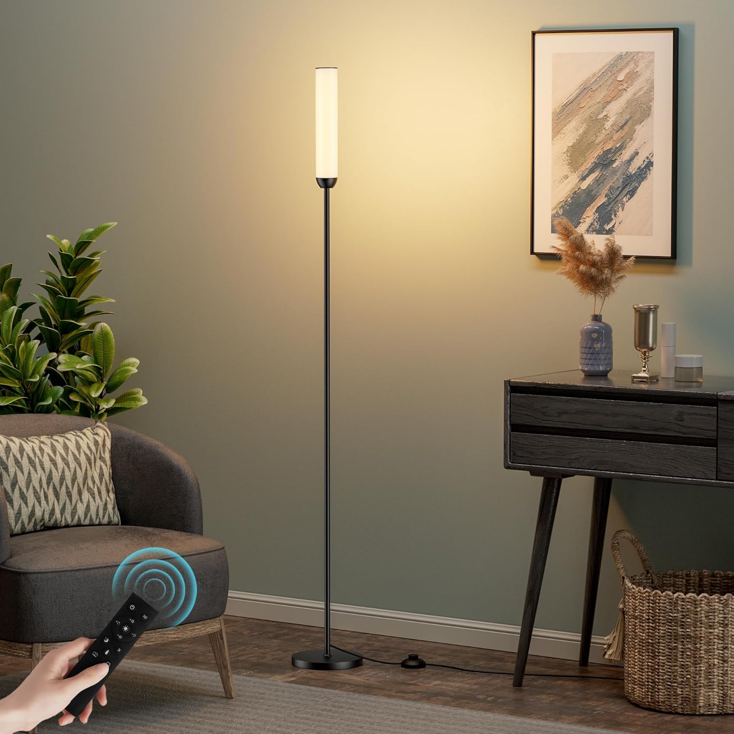 65" LED Floor Lamp with Remote & Foot Switch - Adjustable 3000K-6500K Colors, 5%-100% Brightness